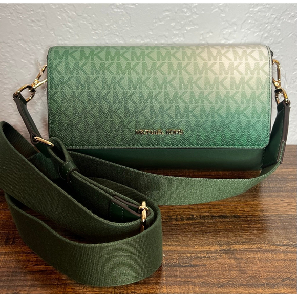 Michael Kors Jet Set Large Moss Multi Crossbody Bag with Logo & Zip Closure - Picture 9 of 11